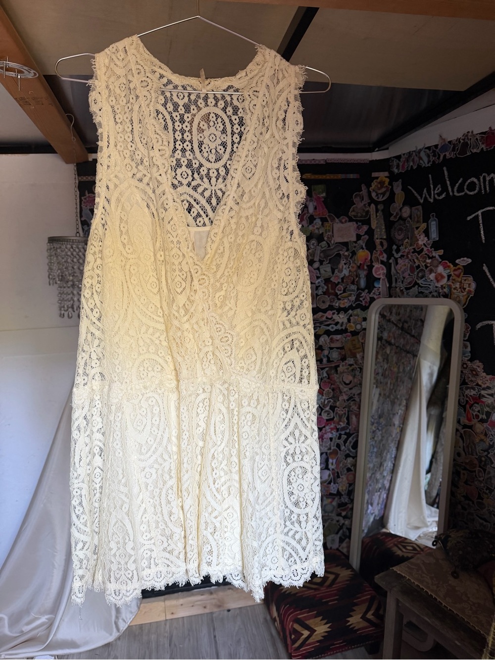 Free People Cream Crochet Lace Sundress